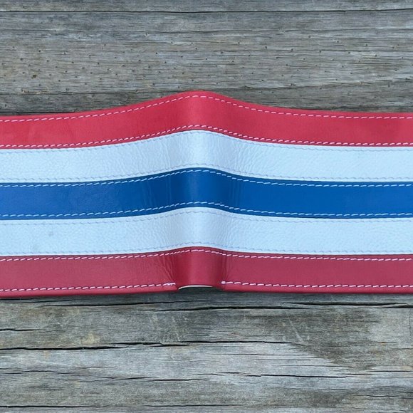 Men Wallet Multi Color Stripe Bi fold Card Holder Handmade Genuine Leather Purse - Picture 2 of 13